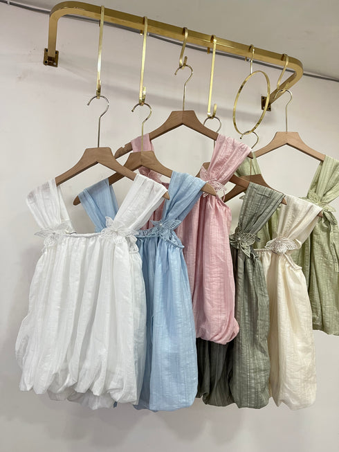 Summer Butterfly Sleeves Tie Babydoll Tops